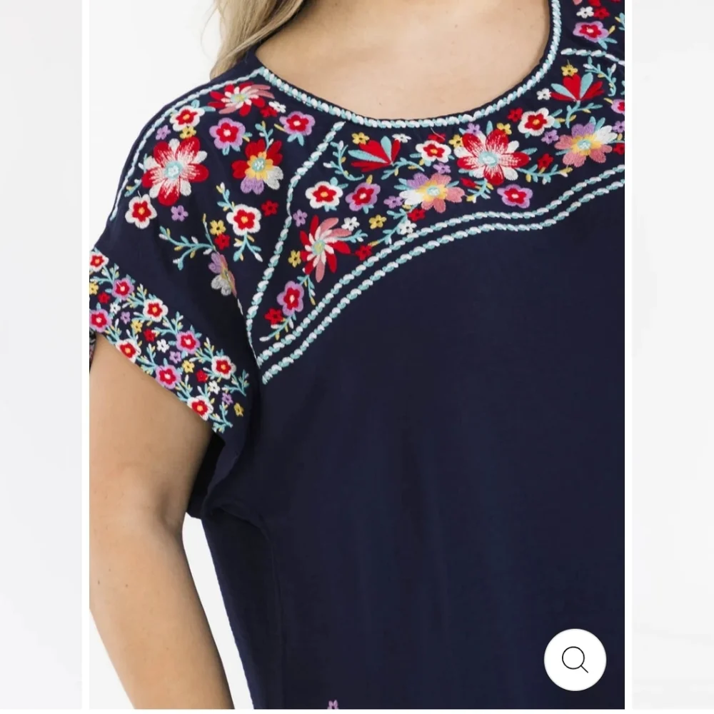 Savanna Jane Navy Top with Colorful Floral Embroidery - Picture 3 of 4